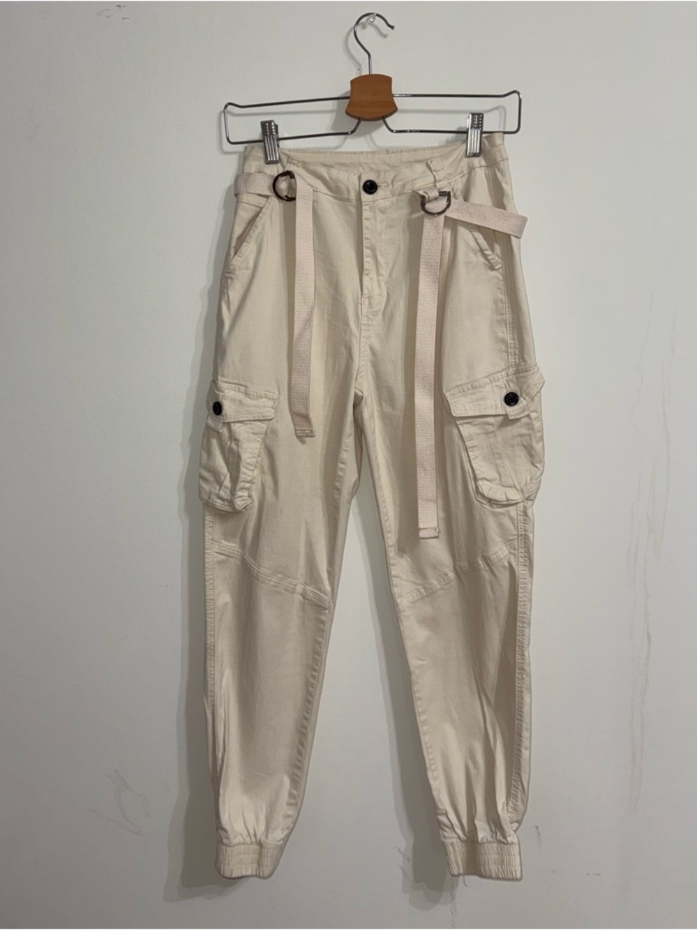 Cream Utility Cargo Joggers with Belt